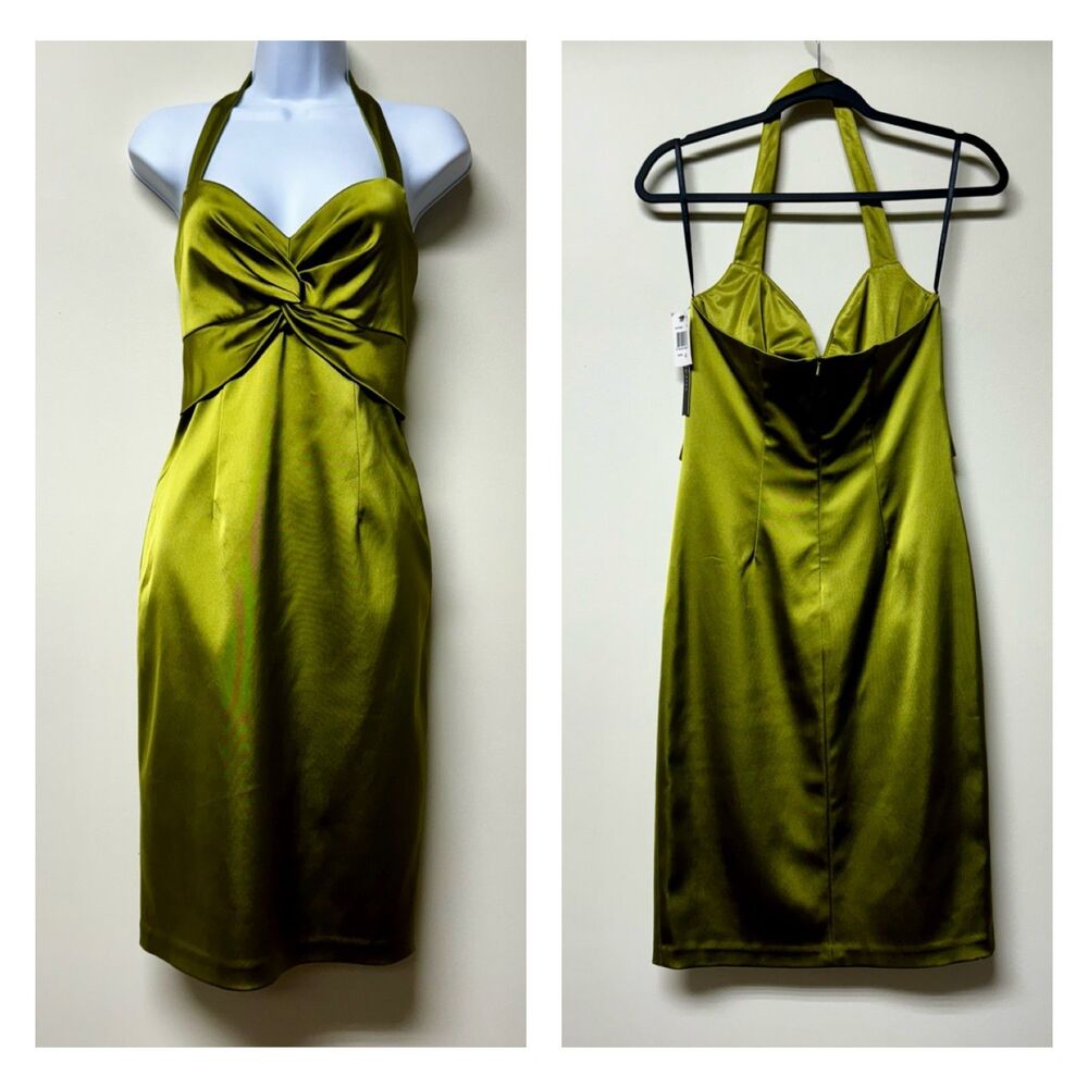 NWT DAVID MEISTER Green Halter Cocktail Dress, Sz 4